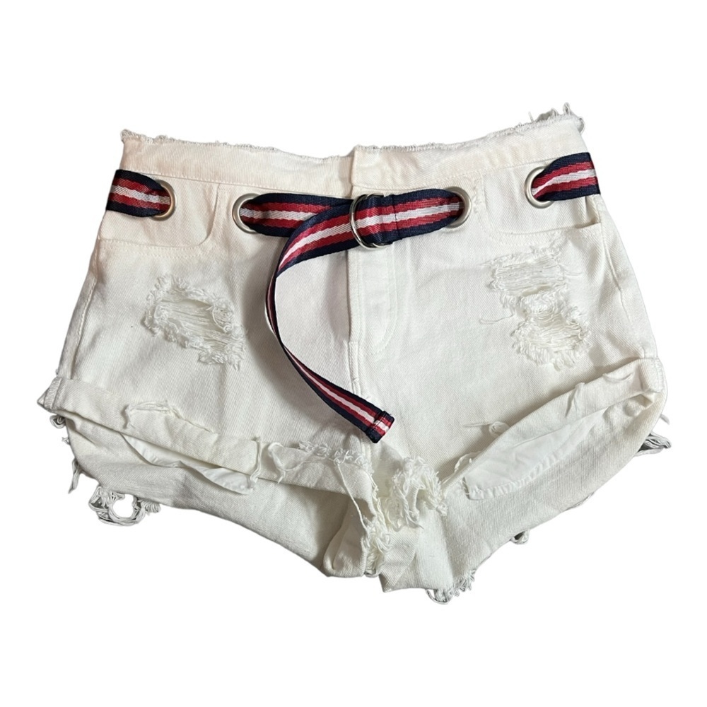 Signature 8 High-Rise Distressed White Denim Shorts Size 8